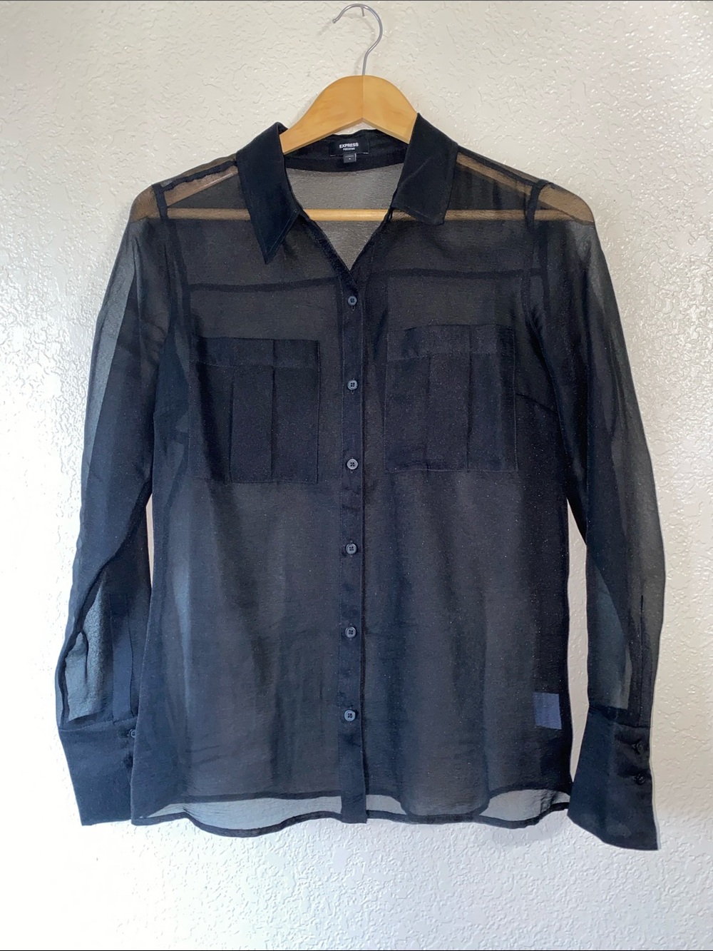 Express Sheer Black Button-Up Blouse